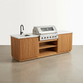 Outdoor Kitchen Island Built for Premium Backyard Cooking, Stainless Steel Worktop, Teak Cabinet Faces