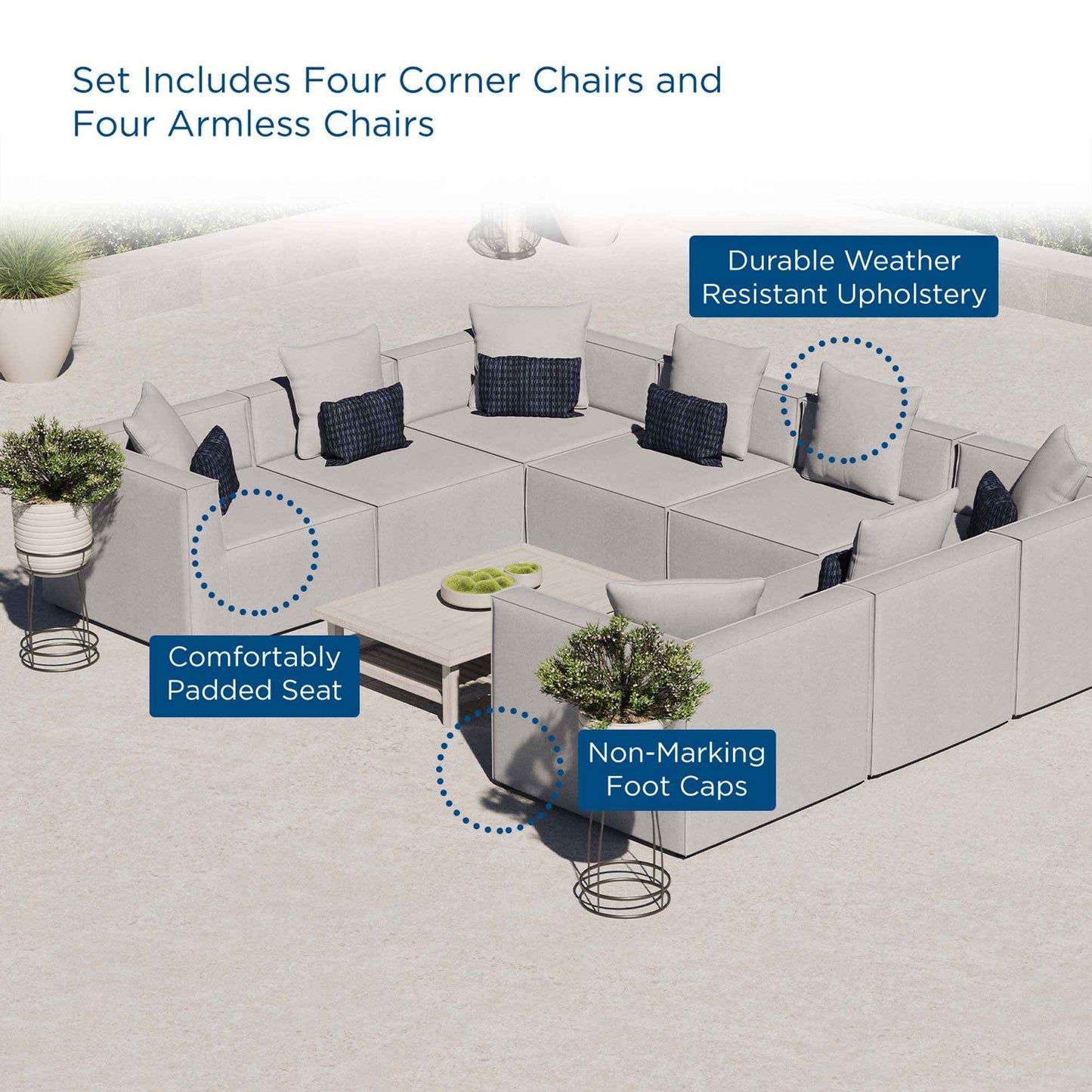 Patio Elegance Sectional Sofa - Saybrook 8-Piece Outdoor Upholstered Sofa by Modway