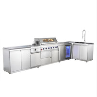 Outdoor Kitchen Built for Performance, Six-Burner Grill, Built-In Refrigerator, Marine-Grade Steel