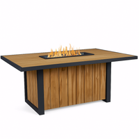 Fire Table Built for Outdoor Gatherings, 60 Inch Length, Wood-Grain Composite Top, Steel Frame