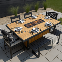 Fire Table Built for Outdoor Gatherings, 60 Inch Length, Wood-Grain Composite Top, Steel Frame