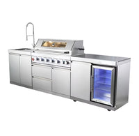 Outdoor Kitchen Built for Performance, Six-Burner Grill, Built-In Refrigerator, Marine-Grade Steel
