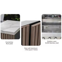 Outdoor Kitchen Island Built for Premium Backyard Cooking, Stainless Steel Worktop, Teak Cabinet Faces