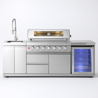 Outdoor Kitchen Built for Performance, Six-Burner Grill, Built-In Refrigerator, Marine-Grade Steel