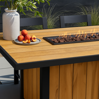 Fire Table Built for Outdoor Gatherings, 60 Inch Length, Wood-Grain Composite Top, Steel Frame