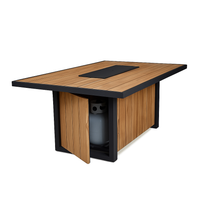 Fire Table Built for Outdoor Gatherings, 60 Inch Length, Wood-Grain Composite Top, Steel Frame